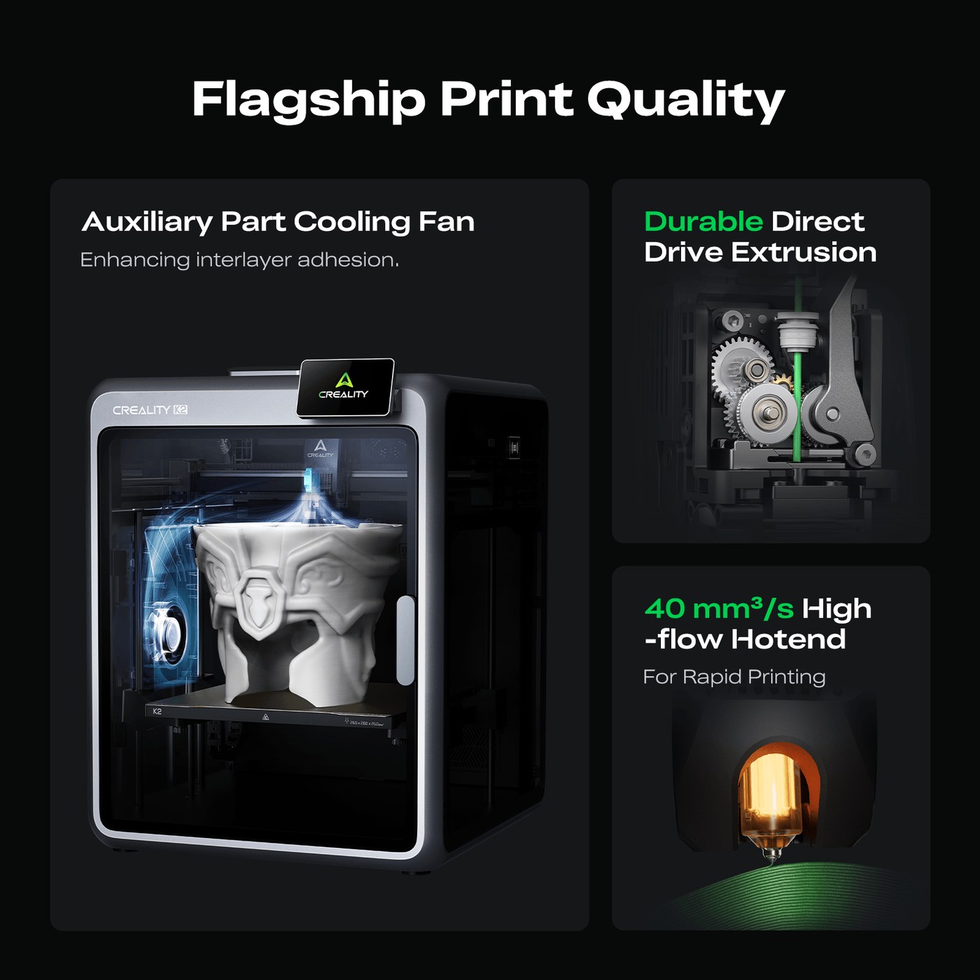 K2 Combo direct-drive extruder and part cooling