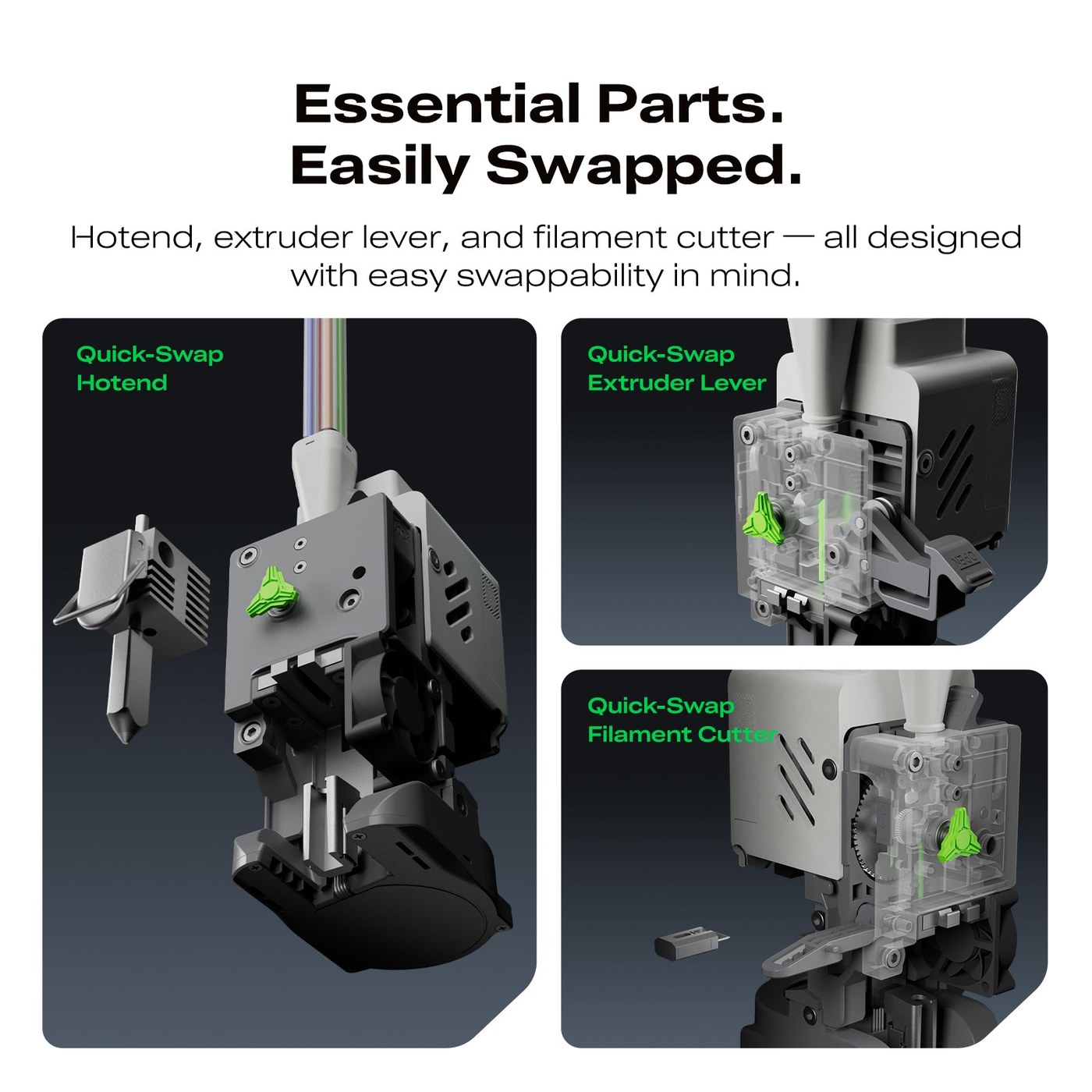 Spark i7 hotend, extruder and filament cutter parts